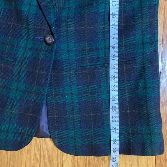 Vintage Sag Harbor Navy Black Plaid Wool Blend Blazer Womens 8 Velvet Collar - Picture 10 of 12